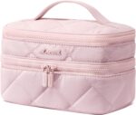 LOVEVOOK Travel Makeup Bag,Large Open Flat Tolietry Bag for Women,Waterproof Portable Cosmetic Pouch,Double Layer Quilted Makeup Bag Organizer With Handle,Travel Essentials,Gift for Her - Image 2