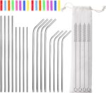 Lazycorner 16 Pcs Metal Straw Reusable 8.5" 10.5" 6mm Stainless Steel Straws for Kids,20oz-32oz, Silver Drinking Straws with Silicone Tips, 4 Straw Cleaner Brush, 1 Travel Case - Image 2