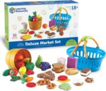 Learning Resources New Sprouts Deluxe Market Set - Pretend Play Kitchen, Fruit Basket, Toddler Outdoor Play Food Toys, Kids Playset, Shopping Basket, Fine Motor Skills, Montessori Sensory Cooking - Image 2