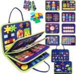 MAJAVI Toddler Busy Board Montessori Toys for 1 2 3 4 Year Old, Busy Book Sensory Educational Activities for Learning Fine Motor Skills, Gifts for Girls Boys, Travel Toys for Airplane Car, Dark Blue - Image 2