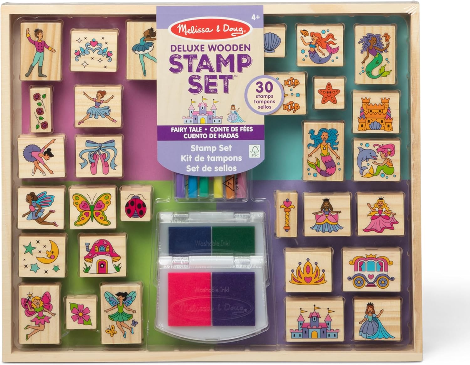 Melissa & Doug Deluxe Wooden Stamp and Coloring Set – Fairy Tale (30 Stamps, 6 Markers, 2 Durable 2-Color Stamp Pads) Fairy Tale-Themed Wooden Stamps for Kids and Coloring Activity Set - Image 2