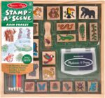 Melissa & Doug Stamp-a-Scene Stamp Set: Rain Forest - 20 Wooden Stamps, 5 Colored Pencils, and 2-Color Stamp Pad - Image 2