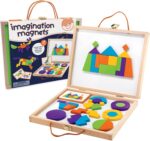 MindWare Imagination Magnets Wooden Pattern Blocks Set - Imaginative Play with magentic Shapes in a Carrying case - 42 Magnetic Solid Wooden Blocks, 50 Full-Color Laminated Puzzles - Image 2