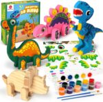 Mocoosy Wooden Dinosaur Painting Art and Craft Kit for Kids 3-5, Build & Decorate Your Own Dinos with Paint and Stickers, Wood Dinosaur T-Rex STEM Game Montessoi Toys Educational Gift for Boys Girls - Image 2