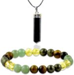 Money Wealth Success Bracelet w/Black Pendant for Women & Men — Pyrite Citrine Green Aventurine Tiger Eye Crystal — Healing Calm Gift Pulseras para Hombres Mujer Stocking Stuffer - Image 2