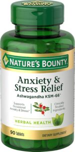 Nature's Bounty Stress Relief, Ashwagandha KSM-66, Supports Occasional Stress Relief, Dietary Supplement, 2 Tablets per Day, Vegetarian Tablets, Gluten Free, 90 Ct - Image 2