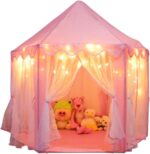ORIAN Princess Castle Playhouse Tent for Girls with LED Star Lights – Indoor & Outdoor Large Kids Play Tent for Imaginative Games – ASTM Certified, 230 Polyester Taffeta. Pink 55"x53". - Image 2