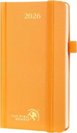POPRUN 2026 Pocket Planner Week to View 3.5" x 6.5" Hardcover - Small Daily Weekly Monthly Calendar with Elastic Closure, Pen Holder, Ivory Paper - Orange - Image 2