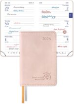 POPRUN 2026 Pocket Weekly Planner (Super Mini Size 3'' x 4.5'') 12 Months Compact Calendar for Purse, Two Pages Per Week with Monthly Overview, Soft Cover, Two Bookmark Ribbons - Soft Pink - Image 2