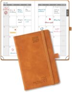 POPRUN Monthly Planner 2026-2027 (Small Size-4''x 6.25'') - 2 Year Pocket Calendar Book for Purse (Jan. 2026-Dec. 2027), Soft Leather Hardcover, 100 GSM Paper - Brown - Image 2