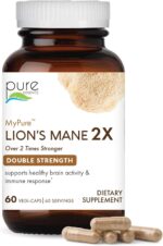 PURE ESSENCE LABS MyPure Lion's Mane 2X - Double Strength Brain Support Supplement with 100% Organic Fruiting Body Lion's Mane for Cognitive Health, Focus, Memory & Mental Clarity, 60 Capsules - Image 2