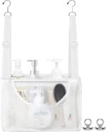 PVC Mesh Hanging Shower Caddy Organizer with 2pc Magnetic Hooks, Portable Adjustable Travel Bathroom Bag with Pockets for RV, Camping, Cruise, Dorm, Gym, White, 12“x5 x7（LxWxH） - Image 2