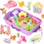 Pet Sensory bin,Dog and Cat Sandbox for Kids,Kids Play Sand Kit,Pet Play Set with Sensory Sand,Pet Care Play Set,Role Pretend Play Beach Toy Birthday Gift for Girls Boys 3 4 5 6 Years Old - Image 2