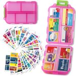 Pill Organizer with Medicine Labels Travel Daily Pill Container Mini Medication Organizer Storage Pill Organizer Travel Essentials Pill Case 7 Day (Pink & 161 Lables) - Image 2