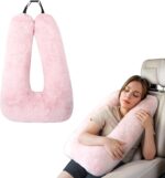 Pink Soft Cotton Travel Neck Pillow -Ergonomic Support for Child and Adult Car Seats, Cozy Compact Pillow for Long-Distance Travel Essentials - Image 2