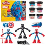 Play-Doh Marvel Hero Adventure Playset, 3 Marvel Action Figures with Wearable Tools, Black Panther, Captain America & Spider-Man Imagination Toys for Boys and Girls Ages 4 and Up - Image 2