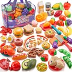 Pretend Play Food for Kids Kitchen, 78Pc Cutting Toy Food with Storage Bag - Image 2