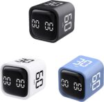 Productivity Timer Flip Gravity Sensor Cube Timer Countdown & Countup,Mute & Vibrate & Sound，5/10/30/60min & Custom Timing, Perfect for ADHD,Work,Learning,Kitchen Cooking (3, Black+White+Blue) - Image 2