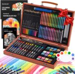 Shuttle Art 106 Piece Deluxe Art Set, Art Supplies in Wooden Case, Painting Drawing Art Kit with Crayons Colored Pencils Oil Pastels Watercolor Cakes Coloring Book Sketch Pad for Kids Adults - Image 2