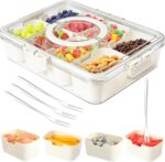Snackle Box Container,Portable Snack Box 8 Compartment Divided Serving Tray with Lid and Handle,Clear Storage Organizer for Fruit Candy Nuts Veggie-Perfect for Road Travel Party（1 Pack） - Image 2
