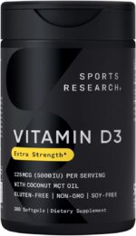 Sports Research® Vitamin D3 w/Coconut MCT Oil - High Potency Vitamin D3 5000iu (125mcg) Supplement for Immune & Bone Support - Seed Oil Free - Non-GMO - Gluten Free (360 Liquid Softgels) - Image 2