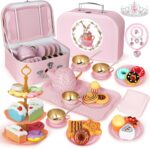 Tea Party Set for Little Girls, 49PCS Princess Tea Time Toys Including Tea Set Dessert Carrying Case, Kids Kitchen Pretend Playset, Tea Set for Girls Birthday Toddler Age 3-8, Pink - Image 2