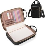 Teamoy Journal Supplies Storage Case, Journal Supplies Holder with Pen Slots, Travel Organizer Holder for B5 Notebooks, Planner, Pens, Journal Supplies and Accessories, Black Quilted - Image 2