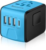 Travel Adapter Worldwide, Universal International Power Plug Adapter W/2.4A 3xUSB-A and 3.0A Type-C Wall Charger, European Travel Plug Adapter for Europe UK EU US CA AU Italy Asia-Blue - Image 2