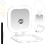 Travel Mirror with Light, Compact Mirrors, 1x/30x Magnifying Mirror with 3 Color Lights and Adjustable Brightness, 4.5x3.9 inch Small Compact Hangable Hand Pocket Mirrors, Comes with Tweezer - Image 2