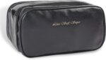 Travel Toiletry Bag For Women Large Capacity Opening Cosmetic Organizer, Portable Waterproof Pouch Open Flat Travel Makeup Bags, Makeup Storage With Divide and Handle Black - Image 2