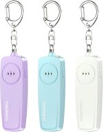 Visomen Personal Safety Alarm Keychain,Loud Siren with Flashing Lights, Portable Emergency Device, 3-Pack, Purple Blue White,Gifts for Women,Children,Presents for Elders - Image 2