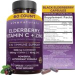 Viva Naturals Black Elderberry with Vitamin C and Zinc for Adults (60 Count) - Sambucus Elderberry Immune Support Supplement, Black Elderberry Capsules for Adults, Elderberry Supplements for Women - Image 2