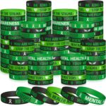WATINC Mental Health Awareness Silicone Bracelets Set,Mental Health Hope Green Ribbons Rubber Stretch Wristbands, Motivational Rubber Bracelet with Inspirational Message for Men Women Teens (120Pcs) - Image 2