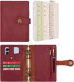WONDERPOOL A6 Binder Journal Leather Spiral Notebook Refillable College Ruled Paper, Budget Binder Rings Diary Organizer with Pen for Office School Travel Business Planning Writing (Wine red,A6) - Image 2
