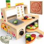 Wooden Pizza Toy - 48 PCS Montessori Pretend Play Food for Ages 3+, Educational Learning Toy Wooden Playset with Bake Oven, Christmas Birthday Gift for 3 4 5 6 Year Old - Image 2
