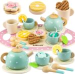 Wooden Tea Set for Little Girls Play Food Pretend Play Kitchen Accessories for 3 4 5 Years Old Girls and Boys Toddler Princess Tea Time Party Food Toys - Image 2