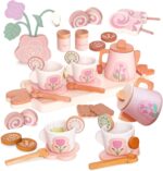 Wooden Tea Set for Little Girls, Pretend Play Tea Party Set Toy with 27 PCS Play Kitchen Accessories, Princess Tea Set Toy, Birthday Gift for Kids 3-5 Years Old, Improve Imagination - Image 2