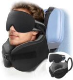 YFONG Travel Pillow for Long Flight Airplanes, Head Strap Combo with 3D Contoured Eye Mask for Sleep, Neck Pillow for Car Trip Essential, 360° Support Memory Foam Headrest, Prevent Head Bobbing, Black - Image 2