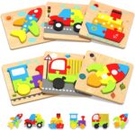 Yetonamr Wooden Toddler Puzzles Gifts Toys for 1 2 3 Years Old Boys Girls, 6 Vehicle Shape Montessori Toys Educational Blocks Stocking Stuffers Kids Gift Baby Learning Toy Age 1-3, 2-4 - Image 2