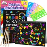 ZMLM Scratch Paper Art-Crafts Gift: 2 Pack Rainbow Notebooks Supplies Toys Easter Basket Stuffers for 3 4 5 6 7 8 9 10 Years Old Girls and Boys Kids Birthday Party Games (Pink) - Image 2