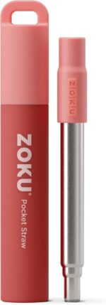 ZOKU Reusable Metal Straw with Case for Travel, Red - Collapsible Stainless Steel Drinking Straw with Silicone Tip and Cleaner Brush, Ideal for Key Chains, Pockets, Purses - Image 2