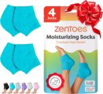 ZenToes Moisturizing Socks for Cracked Heel Treatment, Vitamin E, Olive Oil and Jojoba Oil Heel Socks, Stocking Stuffers for Women, Spa Self Care Gifts for Women (Fuzzy Blue, Regular) - Image 2