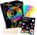 heynsgu 50Pcs Rainbow Scratch Paper Art Notebooks, Black Magic Sketch Book Pads with Stencils for Kids Crafts Artist Drawing Activity Toy Christmas Brithday Gifts Ages 3-12 - Image 2