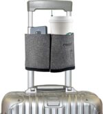riemot Luggage Travel Cup Holder Free Hand Drink Carrier - Hold Two Coffee Mugs - Fits Roll on Suitcase Handles - Gifts for Flight Attendants Travelers Accessories Grey - Image 2