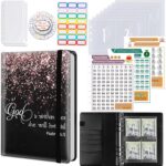 100 Envelopes Money Saving Challenge, A5 Budget Binder with Cash Envelopes & 3 Budgeting Planner Trackers to Save $5,050 Money ，Savings Challenge Book for Organizer, Black Rose Gold Psalm 46-5 - Image 2