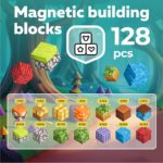Magnetic Blocks Cubes 128PCS - STEM Cube Building Blocks & Magnet Tiles, Fidget, Montessori for Kids Ages 3-5 & 5-7 & 8-12, Magnetic Kit Cubes, Construction Magnet Toys Blocks Birthday Gifts - Image 3
