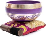 Tibetan Singing Bowl Set - Authentic Handcrafted Mindfulness Meditation Holistic Sound 7 Chakra Healing Gift by Himalayan Bazaar (Purple-Magenta) - Image 3