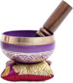 Tibetan Singing Bowl Set - Authentic Handcrafted Mindfulness Meditation Holistic Sound 7 Chakra Healing Gift by Himalayan Bazaar (Purple-Magenta) - Image 6