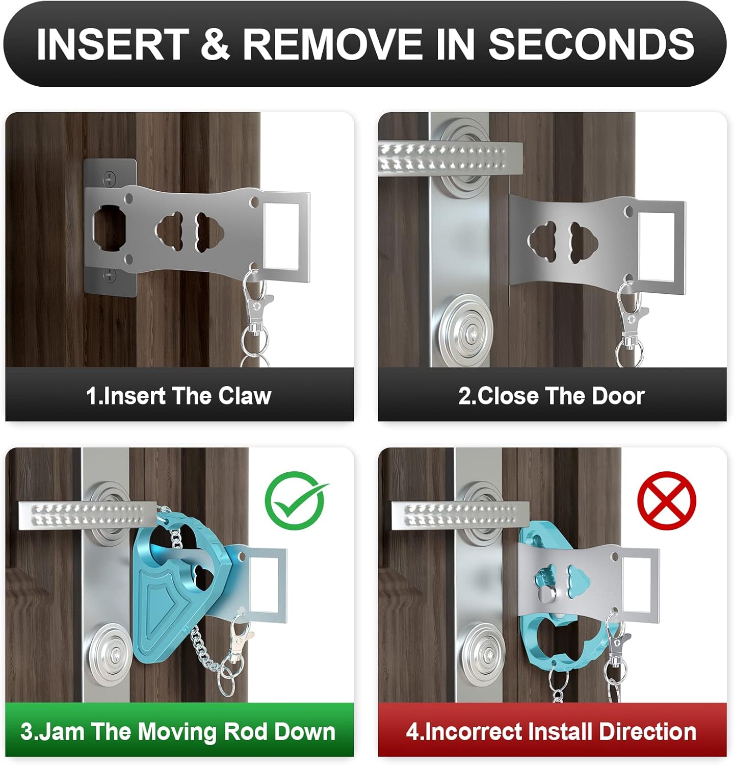 Portable Door Lock for Hotel Door Safety- Metal Hotel Door Locks for Travelers Security-Travel Door Lock Latches & Bolts for Additional Safety Prevent Unauthorized Entry, Blue - Image 5