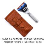 Parker Travel Fusion Safety Razor – Compact 2.75″ Fusion-Style Razor with Luxurious Saddle-Leather Sheath & 1 Gillette Fusion Blade, Pocket-Friendly & Durable Design - Image 6
